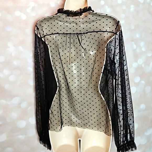 Hesperus | Sheer Mesh Netting Black Ruffled Blouse - Picture 3 of 9